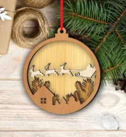 House And Reindeer Sleigh Christmas Ball Ornament