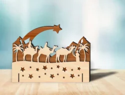 Nativity Christmas Scene With Three Wise Men Riding Camel