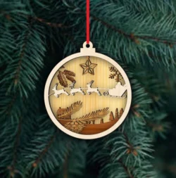 Pine Cone And Reindeer Sleigh Christmas Ball Ornament