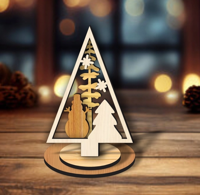 Pine Tree And Snowman Christmas Tree Ornament