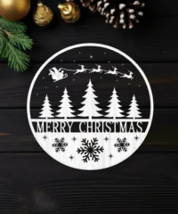 Reindeer Sleigh And Christmas Tree Christmas Round Sign