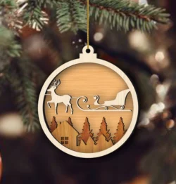 Reindeer Sleigh Christmas Ball Ornament
