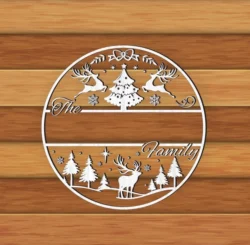 Round Christmas Family Name Door Sign