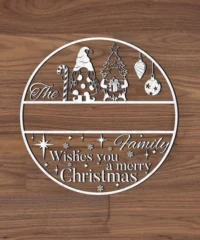 Round Christmas Family Name Door Sign With Gnome