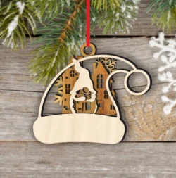 Santa Hat Christmas Ornament With Gnome
