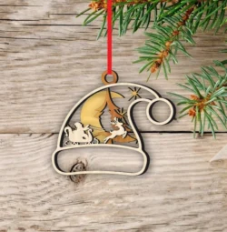 Santa Hat Christmas Ornament With Reindeer Sleigh