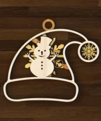 Santa Hat Christmas Ornament With Snowman And Snowflake