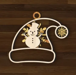 Santa Hat Christmas Ornament With Snowman And Snowflake