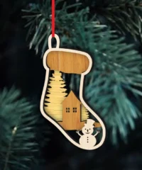 Socks Christmas Decoration With Snowman And House