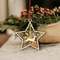 Star Christmas Ornament With Deer And Snowflake