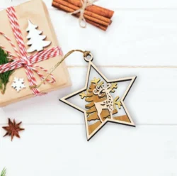 Star Christmas Ornament With Reindeer And Pine Tree