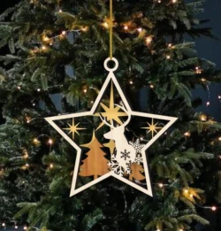 Star Christmas Ornament With Reindeer And Snowflake