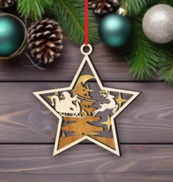 Star Christmas Ornament With Reindeer Sleigh