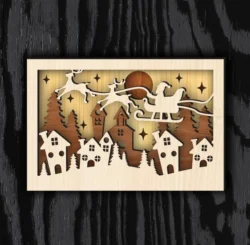 Layered Christmas Santa Sleigh With House