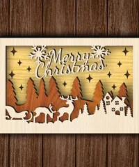Layered Christmas Santa Sleigh With Pine Tree And House
