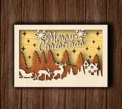 Layered Christmas Santa Sleigh With Pine Tree And House
