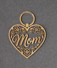 Mom Keychain With Heart And Flower