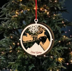 Reindeer Sleigh And Santa Christmas Ornament