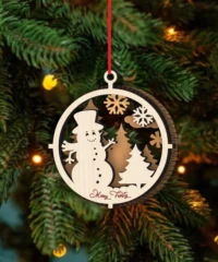 Snowman And Pine Tree Christmas Ornament