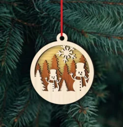 Snowman Christmas Ornament With Pine Tree