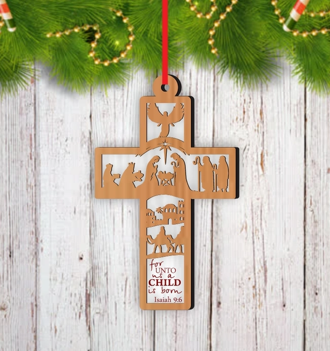 Nativity Scene Cross Ornament With Epiphany